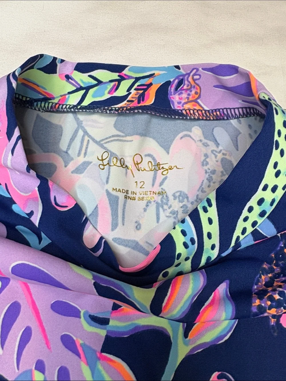 Youth Girls Lilly Pulitzer Long Sleeve Beach Swim Rash Guard Tropical Navy Sea